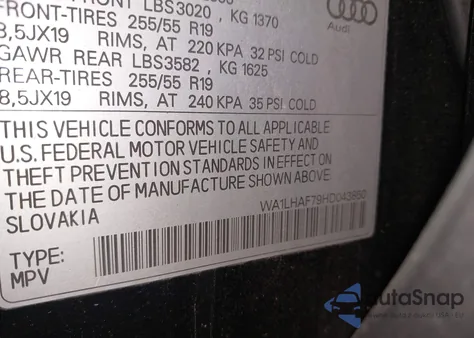 2017 Audi Q7 2.0T Premium from USA, damaged, VIN WA1LHAF79HD043850